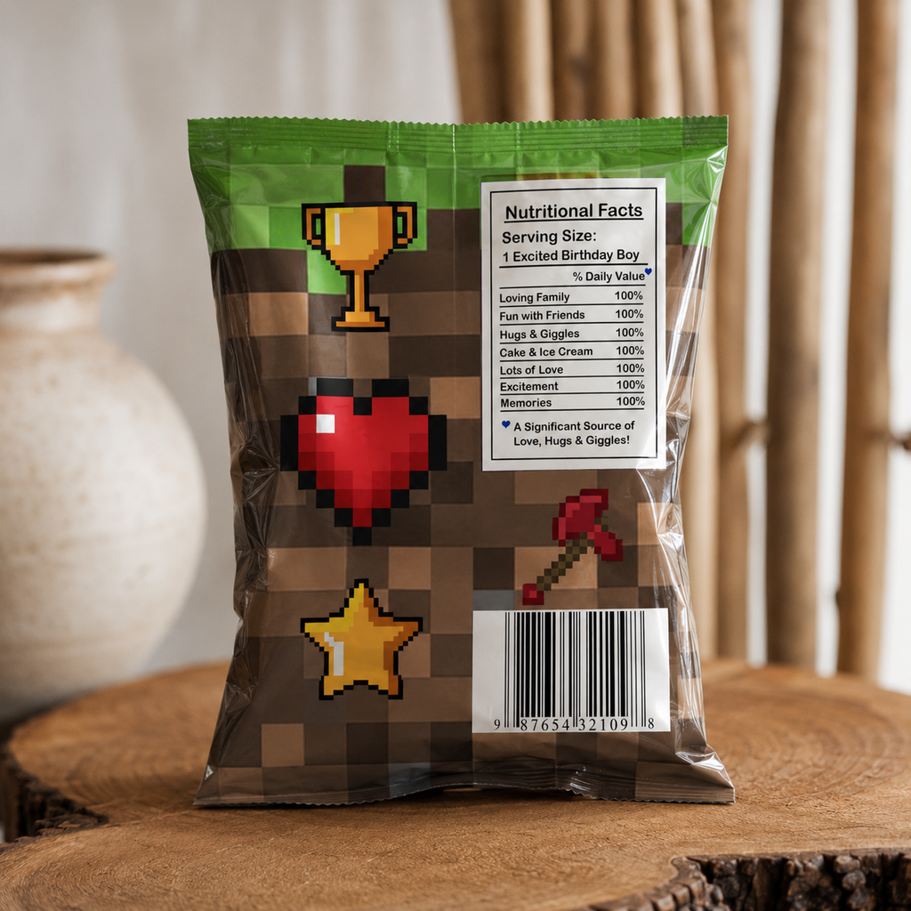 Minecraft Licensed Theme Chips Bag — Themed Party Favor for Kids’ Events