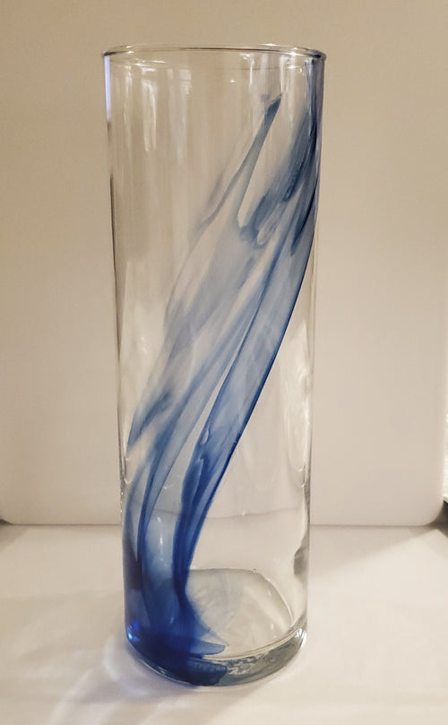 26cm Blue Swirl Glass Cylinder Vase | Event Centerpiece