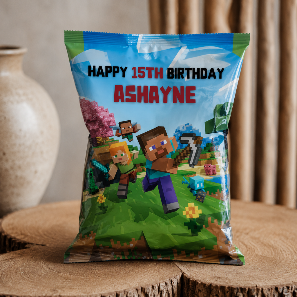 Minecraft Licensed Theme Chips Bag — Themed Party Favor for Kids’ Events
