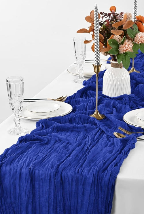 royal blue cheesecloth table runner