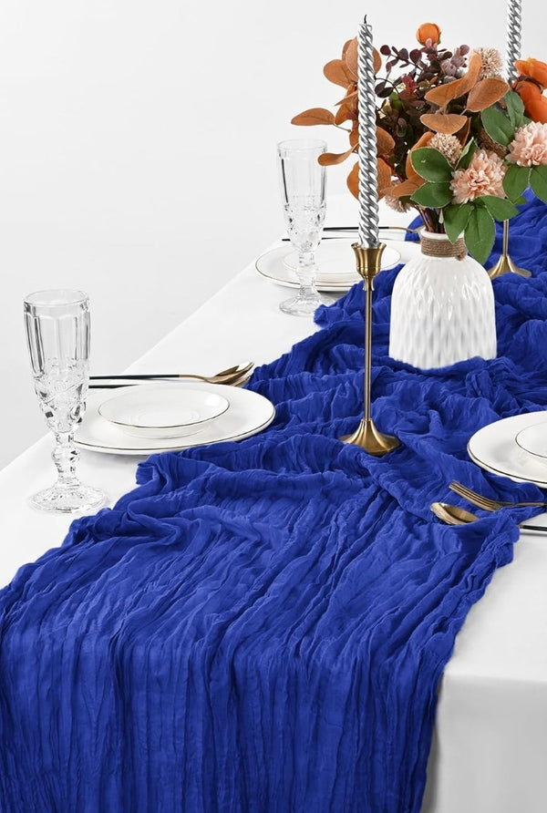 royal blue cheesecloth table runner
